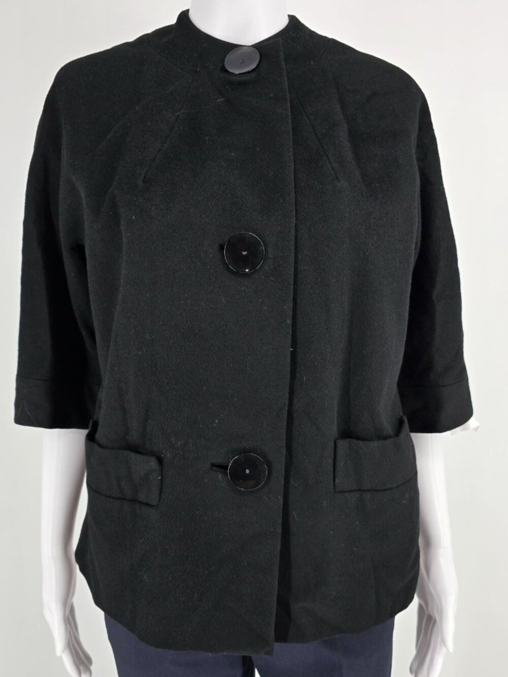 Vintage Early 1960s Betty Rose Black Wool 3/4 Sleeve Cropped Mod Jacket (S/M)